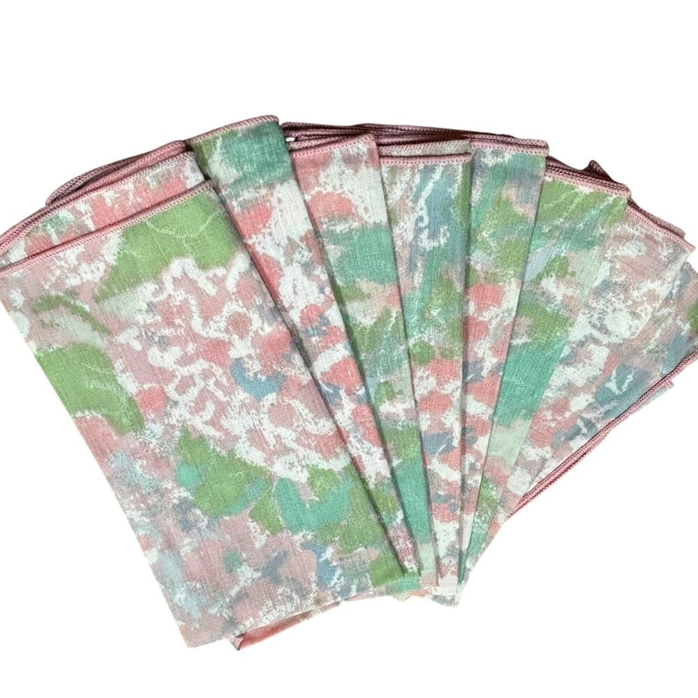 Vintage Cloth Napkins (8) 90’s pastel pink & green cotton polyester blend fabric